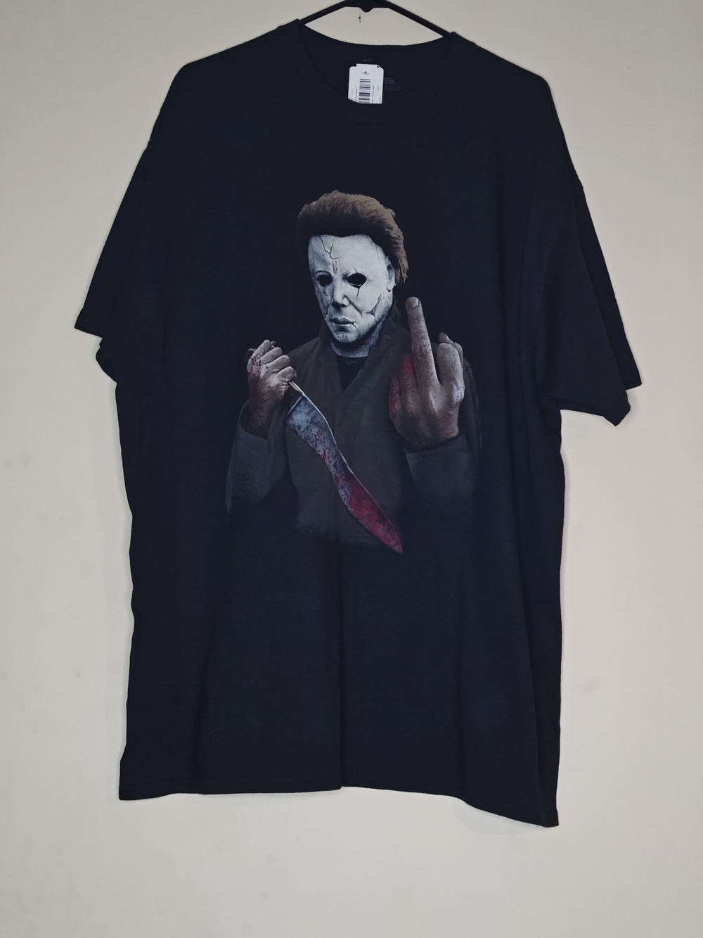 Men's Black Graphic Horror Tee with Masked Figure 2XL